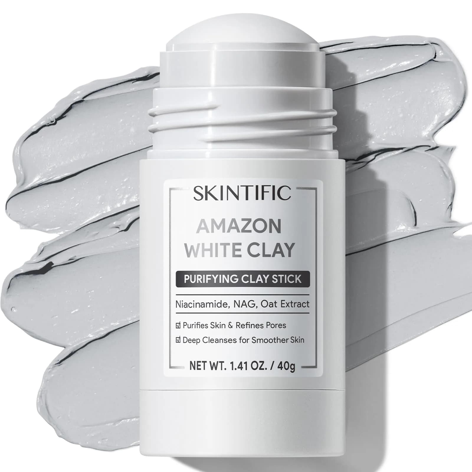 SKINTIFIC Mugwort Clay Stick Face Mask with Centella & Salicylic Acid | Calms Redness & Pores, 40g (1.41 Oz) — White Clay