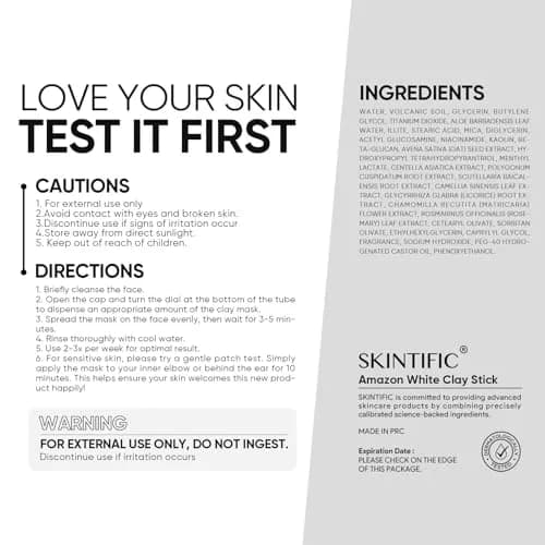 SKINTIFIC Amazonian White Clay Mask Stick 40g (1.41 oz) | Deep Pore Cleansing for Oily Skin thumbnail 2
