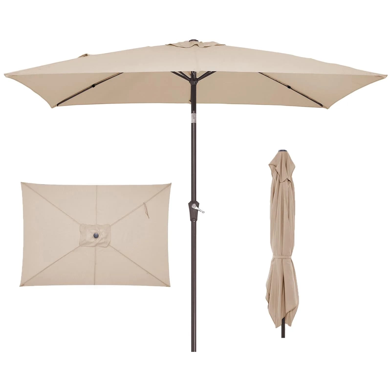 JEAREY 6.5 x 10 ft Rectangular Patio Umbrella w/Crank, Dark Blue | Water-Resistant, Wind Vent, UV Coating