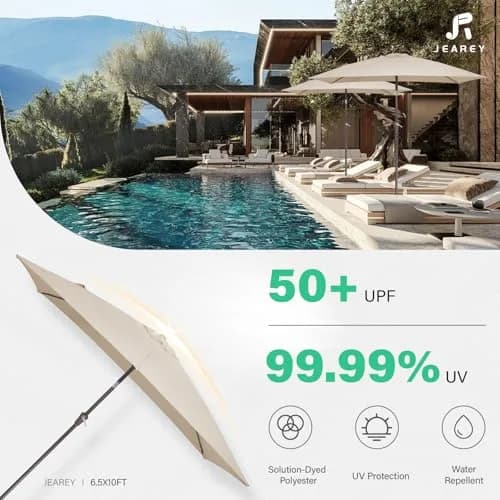 JEAREY 6.5 x 10 ft Rectangular Patio Umbrella w/Crank, Dark Blue | Water-Resistant, Wind Vent, UV Coating thumbnail 5