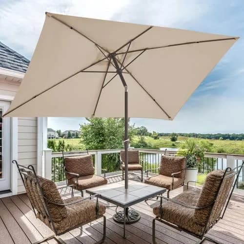 JEAREY 6.5 x 10 ft Rectangular Patio Umbrella w/Crank, Dark Blue | Water-Resistant, Wind Vent, UV Coating thumbnail 6