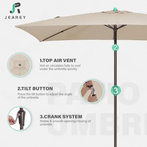 JEAREY 6.5 x 10 ft Rectangular Patio Umbrella w/Crank, Dark Blue | Water-Resistant, Wind Vent, UV Coating thumbnail 7