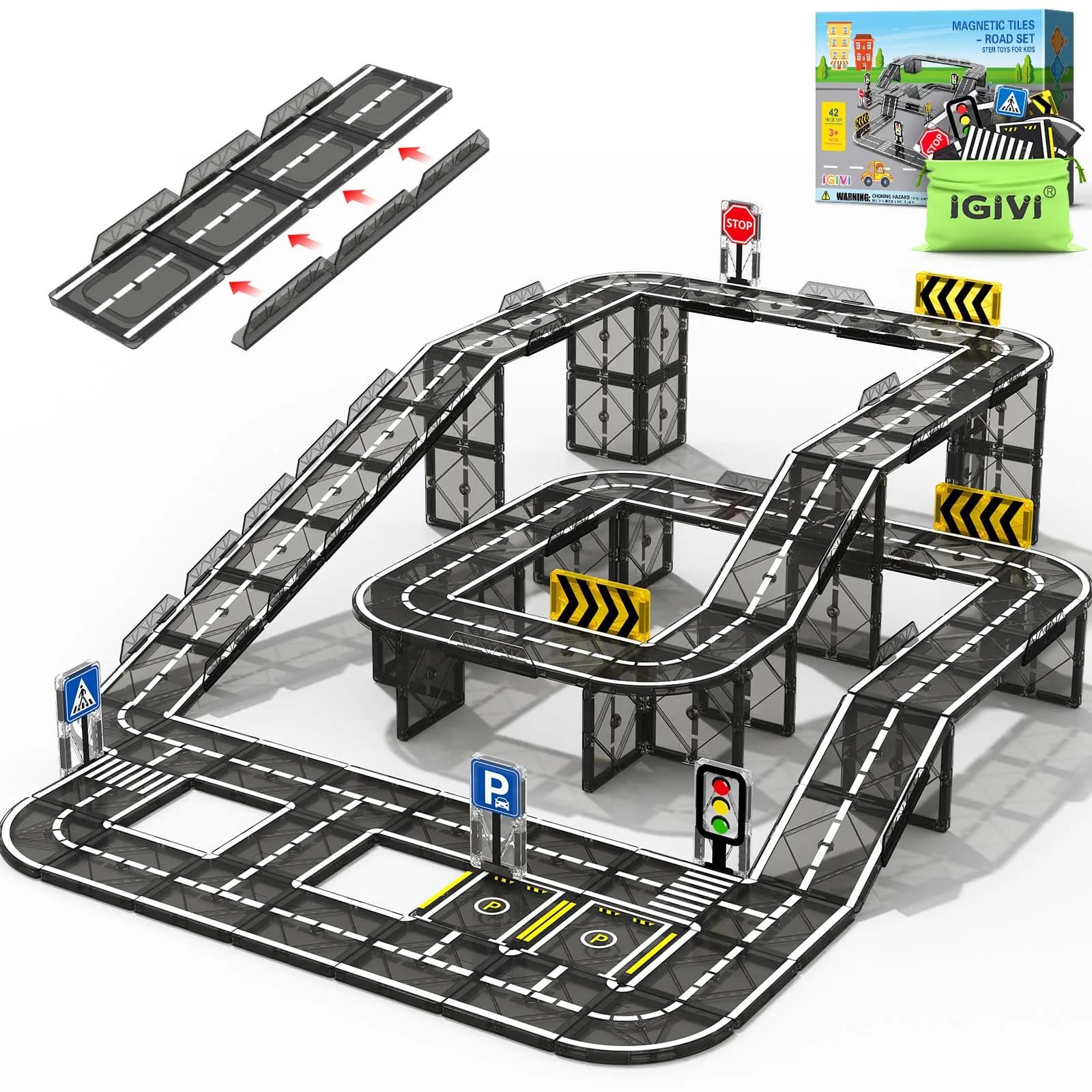IGIVI Magnetic Tiles Road & Rail Clamp Pack | Educational Construction Toys for Kids 3+ in India — Road Rail Pack