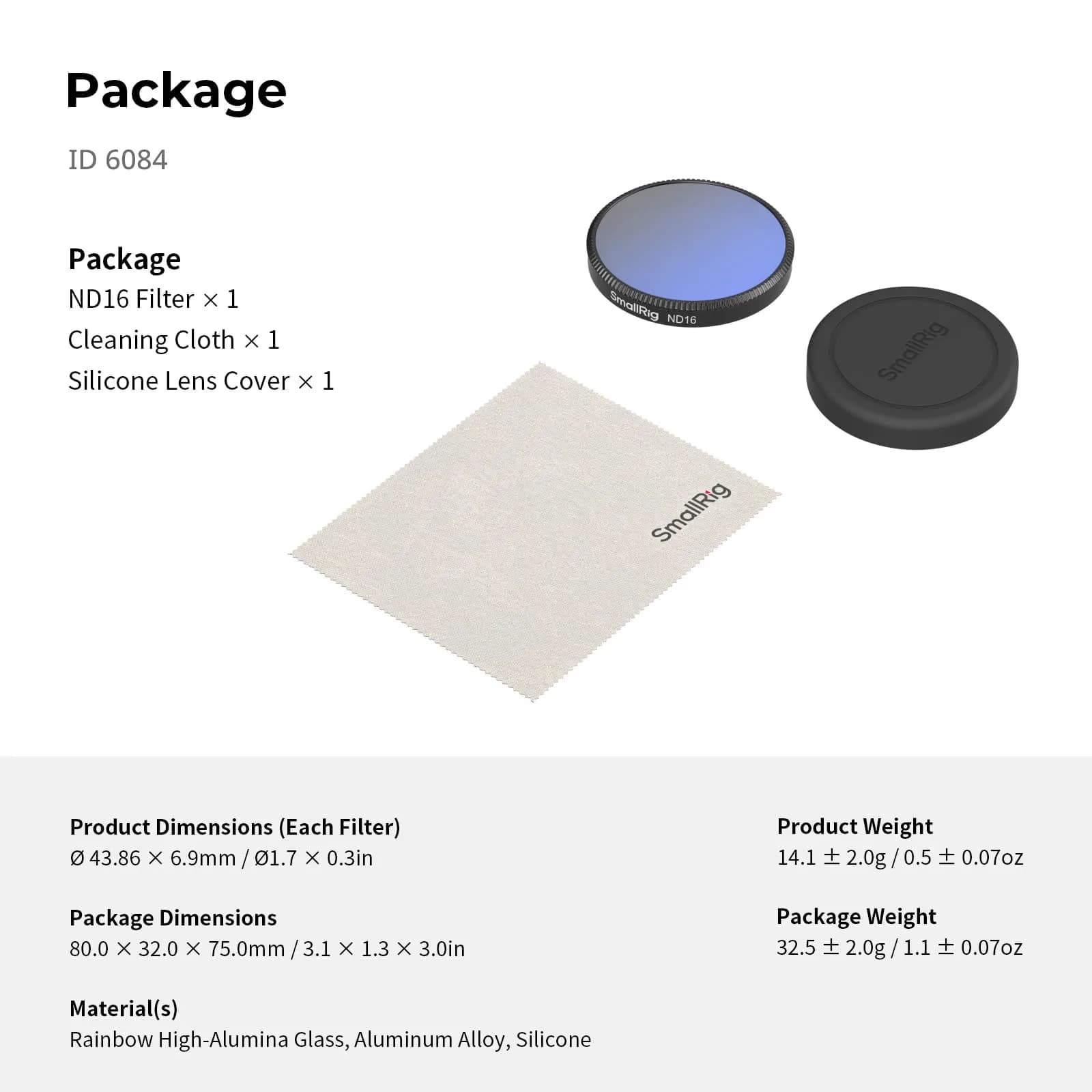 SmallRig ND16 Filter for DJI Osmo Action 6 with Lens Cover & Cleaning Cloth | 43.86mm (1.7in) HD Optical Glass - view 7