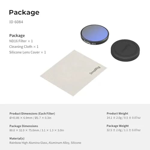 SmallRig ND16 Filter for DJI Osmo Action 6 with Lens Cover & Cleaning Cloth | 43.86mm (1.7in) HD Optical Glass thumbnail 7