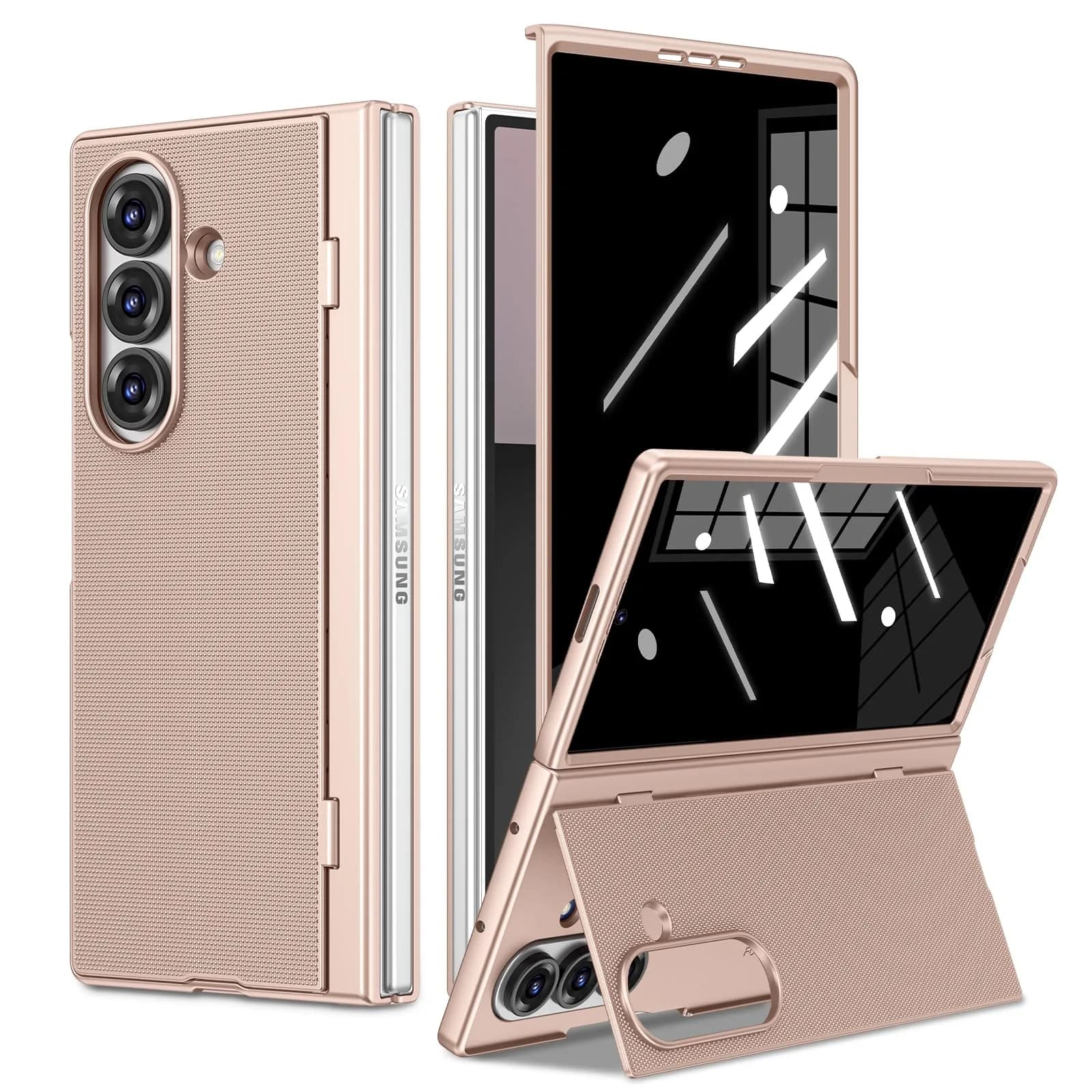 Ruky Black Case for Samsung Galaxy Z Fold 7 with Privacy Screen Protector & Kickstand | Fits 2025 Model — Gold / Galaxy Z Fold 7