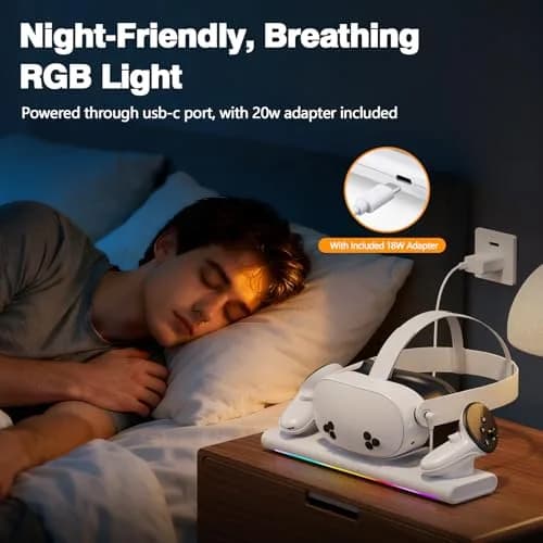 Hagibis Charging Dock for Meta Quest 3S/3/2 | PD 20W Fast Charging Station with RGB Light & Rechargeable Batteries thumbnail 7