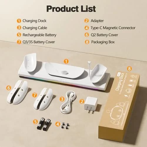 Hagibis Charging Dock for Meta Quest 3S/3/2 | PD 20W Fast Charging Station with RGB Light & Rechargeable Batteries thumbnail 9