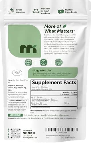 Micro Ingredients Oil of Oregano Softgels with Black Seed Oil 450 Count | 2-in-1 Herbal Oil Complex for Daily Wellness thumbnail 6