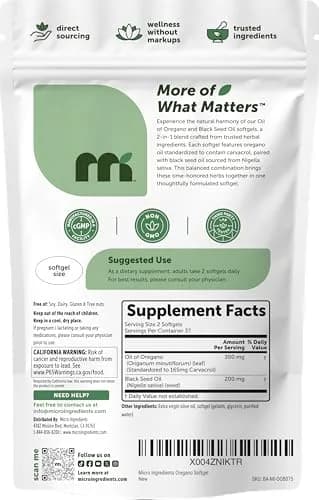 Micro Ingredients Oil of Oregano with Black Seed Oil Softgels 75 Count | 2-in-1 Complex with 4X Carvacrol & Thymoquinone, Plant Based, Non-GMO, Gluten-Free thumbnail 6