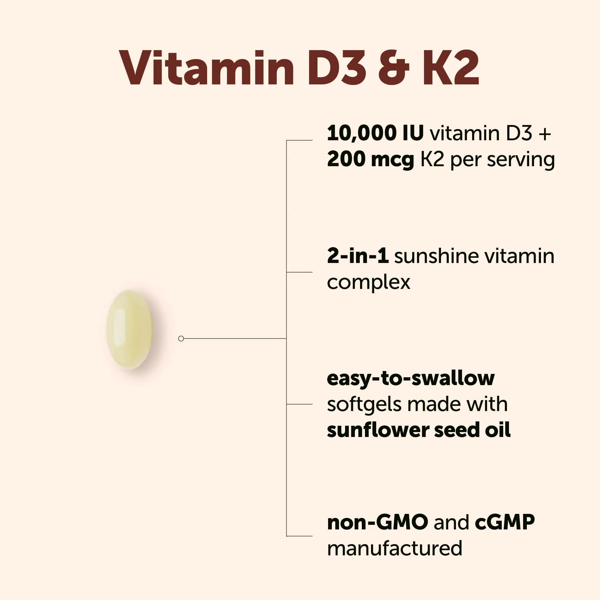 Micro Ingredients Vitamin D3 10,000 IU + K2 MK-7 Softgels (90 Count) | USA Import for Indian Wellness - view 2