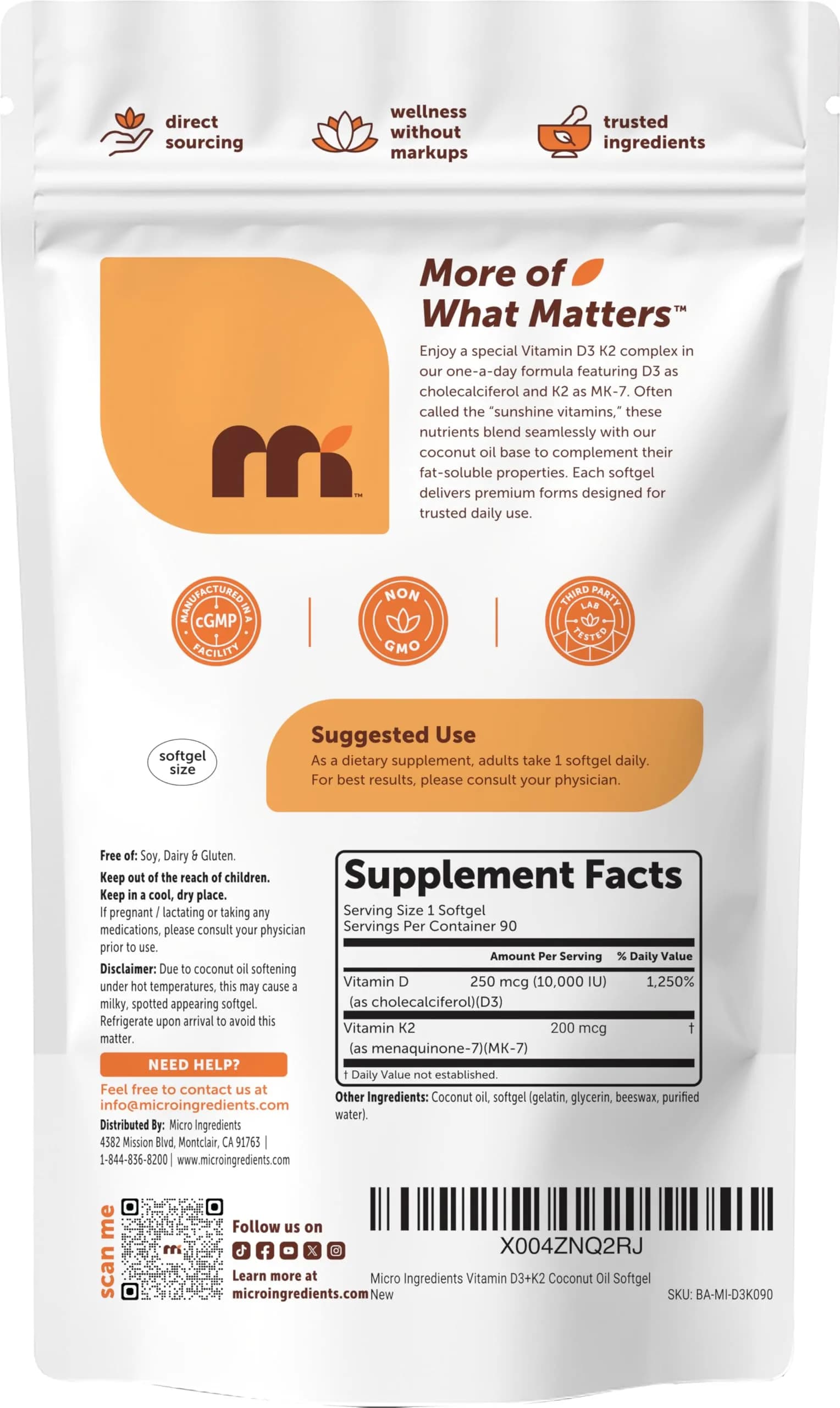 Micro Ingredients Vitamin D3 10,000 IU + K2 MK-7 Softgels (90 Count) | USA Import for Indian Wellness - view 6
