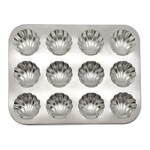 Fox Run Stainless Steel Scallop Shell Madeleine Pan, 12 French Cookie Molds | 34.1 cm x 42.2 cm x 10.5 cm thumbnail 1