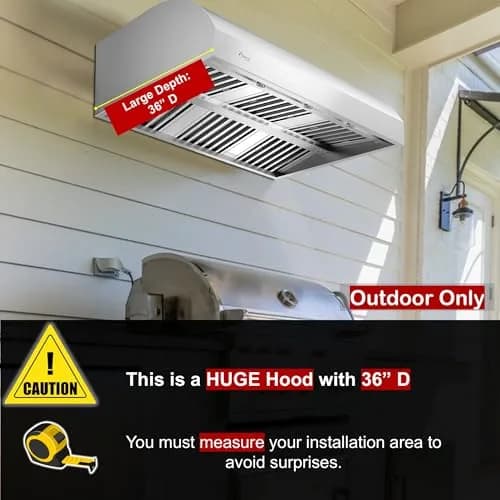 Awoco 48"W 17"H Outdoor BBQ Vent Hood with 36"H Chimney Cover | 2000CFM, 4 Speeds, Stainless Steel thumbnail 5