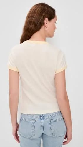 RE/DONE Womens 60s Slim Ringer TEE Dumbo, Vintage White W/SHORTBREAD, XX-Large | Crew Neck, 70% Cotton, Regular Fit thumbnail 4