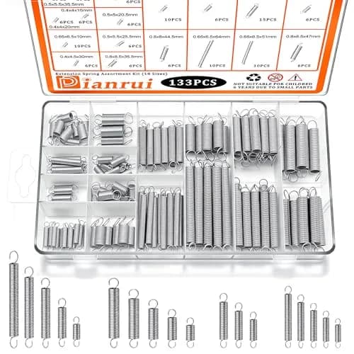 Dianrui 133-Piece Extension Spring Assortment Kit with Storage Box | 18 Sizes, Zinc Plated Steel thumbnail 1