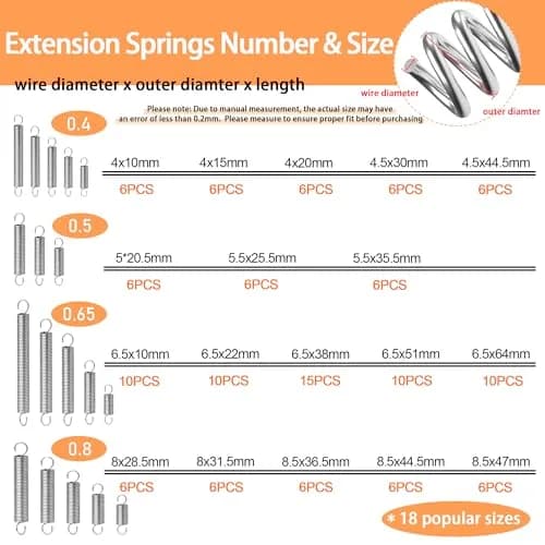 Dianrui 133-Piece Extension Spring Assortment Kit with Storage Box | 18 Sizes, Zinc Plated Steel thumbnail 2
