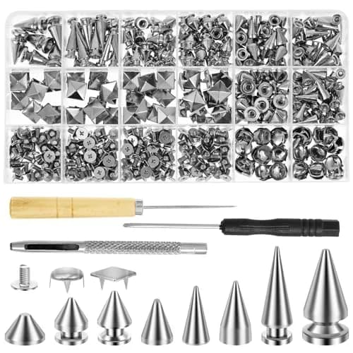 OWTWCNL Punk Spikes and Studs Kit 455Pcs | Metal Leathercraft Rivets for Jackets, Shoes, Wallets thumbnail 1