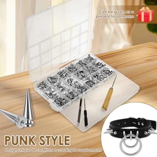 OWTWCNL Punk Spikes and Studs Kit 455Pcs | Metal Leathercraft Rivets for Jackets, Shoes, Wallets thumbnail 4