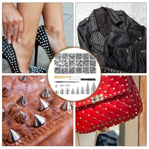 OWTWCNL Punk Spikes and Studs Kit 455Pcs | Metal Leathercraft Rivets for Jackets, Shoes, Wallets thumbnail 7