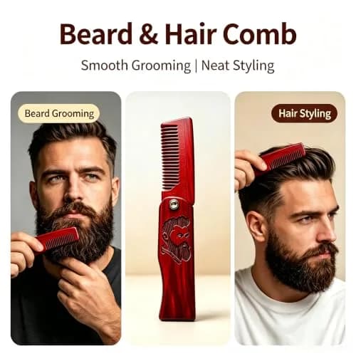 Sosoon Beard Brush Set for Men with 100% Boar Bristle Walnut Wood Brush, Foldable Comb & Scissors thumbnail 5