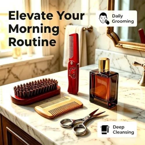 Sosoon Beard Brush Set for Men with 100% Boar Bristle Walnut Wood Brush, Foldable Comb & Scissors thumbnail 2