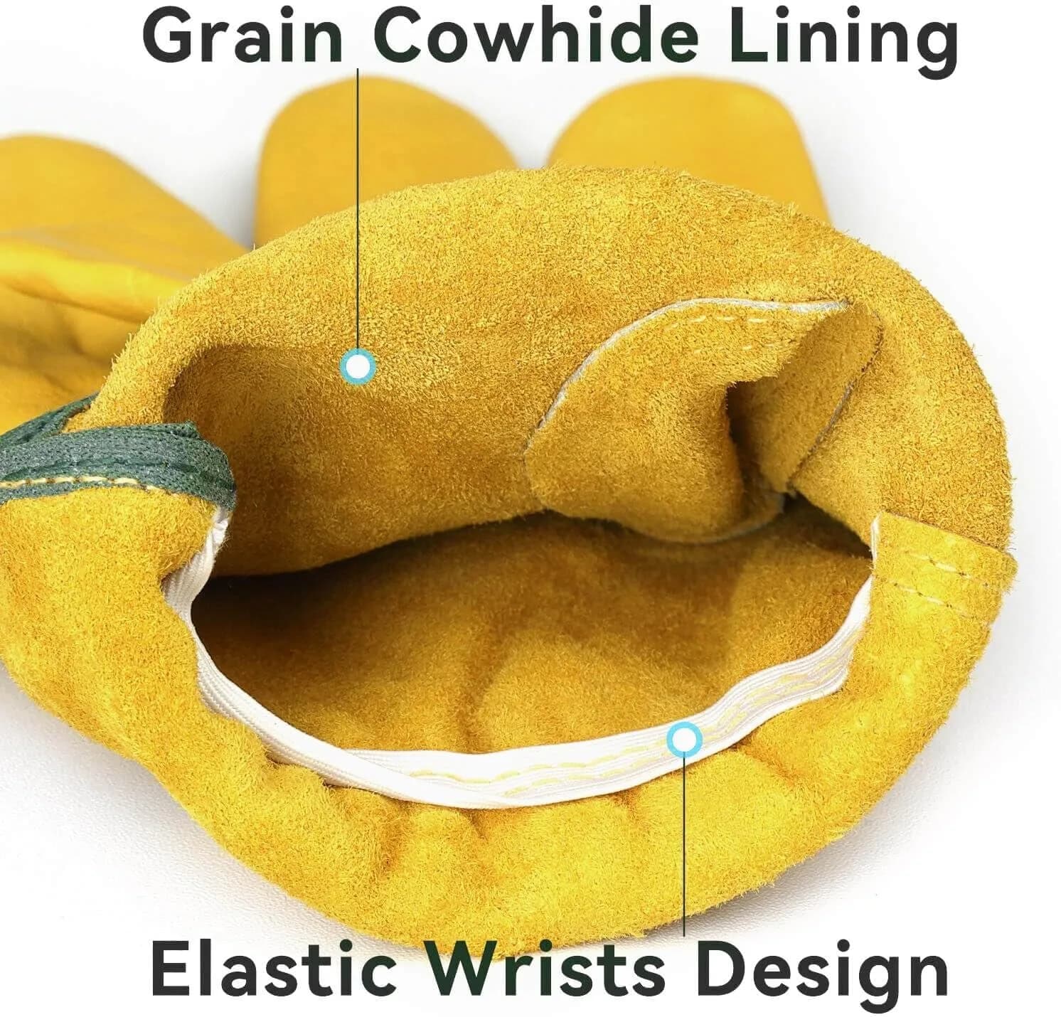 OZERO Cowhide Leather Work Gloves, 3 Pairs, Gold, L | EN388 Level 4 Tear Resistance - view 5