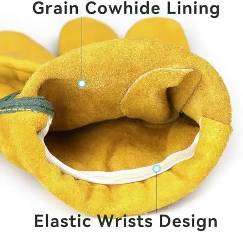 OZERO Cowhide Leather Work Gloves, 3 Pairs, Gold, L | EN388 Level 4 Tear Resistance thumbnail 5