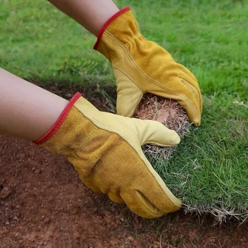 OZERO Cowhide Leather Work Gloves, 3 Pairs, Gold, L | EN388 Level 4 Tear Resistance thumbnail 8