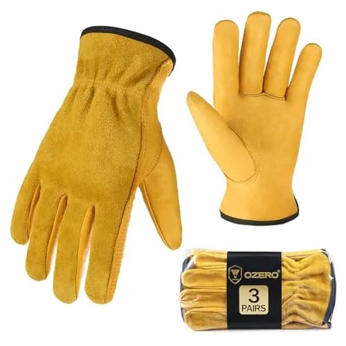 OZERO Cowhide Leather Work Gloves, 3 Pairs, Gold, L | EN388 Level 4 Tear Resistance thumbnail 9