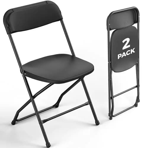 FurniEdge 2 Pack Black Plastic Folding Chairs | Portable Outdoor Steel Frame Support 350lbs thumbnail 1