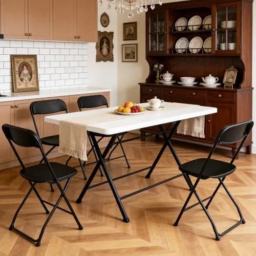 FurniEdge 2 Pack Black Plastic Folding Chairs | Portable Outdoor Steel Frame Support 350lbs thumbnail 8