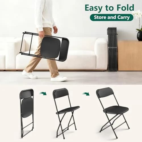 FurniEdge 2 Pack Black Plastic Folding Chairs | Portable Outdoor Steel Frame Support 350lbs thumbnail 9