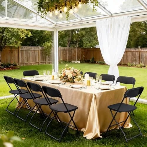 FurniEdge 2 Pack Black Plastic Folding Chairs | Portable Outdoor Steel Frame Support 350lbs thumbnail 2