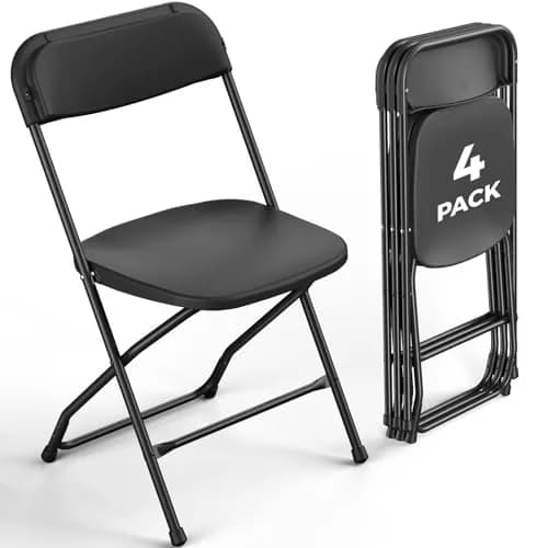 FurniEdge 4 Pack Black Plastic Folding Chairs | Outdoor Portable Steel Frame, 350lbs Support, Stackable for Patio & Events thumbnail 1