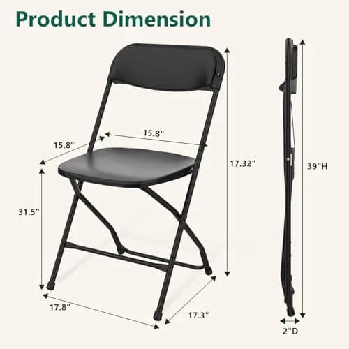 FurniEdge 4 Pack Black Plastic Folding Chairs | Outdoor Portable Steel Frame, 350lbs Support, Stackable for Patio & Events thumbnail 3