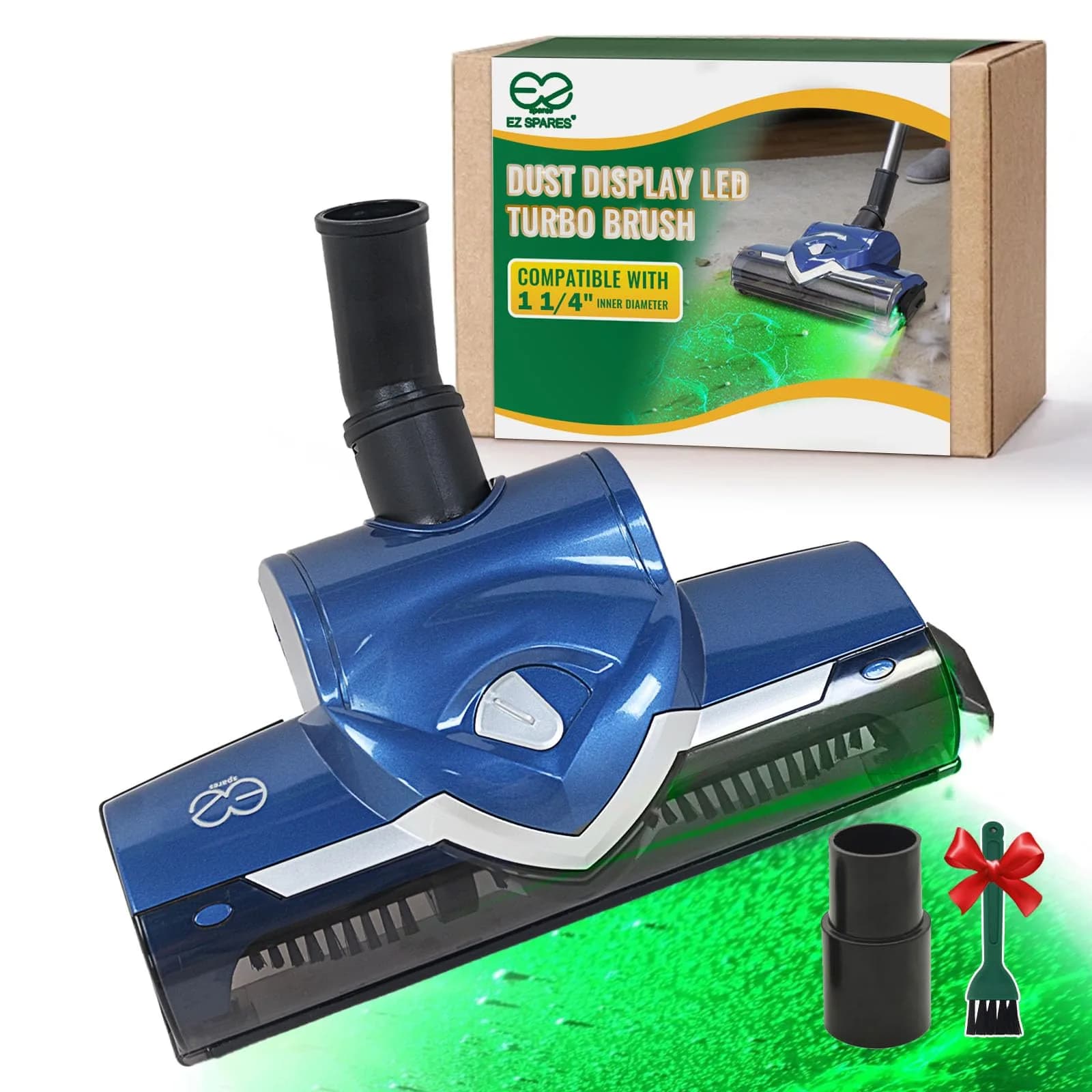 EZ SPARES 1-1/4" Universal Floor Brush, 32mm Vacuum Head, Blue | Compatible with Most Central Vacuums — Blue Green Led