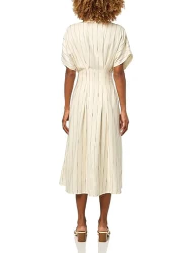 En Saison Rebekah Midi Shirt Dress, Ivory Black, M | Structured Button-Front, Short Dolman Sleeves thumbnail 2