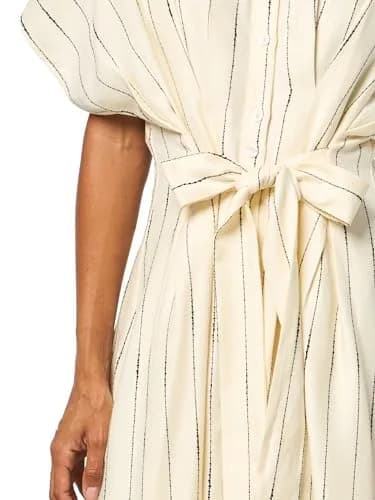 En Saison Rebekah Midi Shirt Dress, Ivory Black, M | Structured Button-Front, Short Dolman Sleeves thumbnail 3