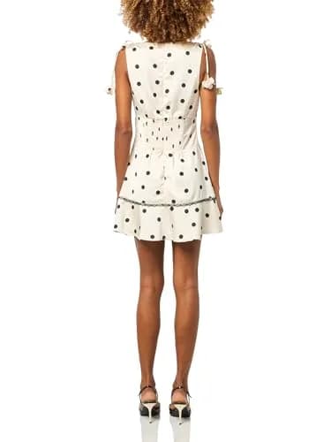 En Saison Abigail Mini Dress XS Ivory Black | Feminine Polka Dot Style with Floral Appliqué Straps thumbnail 2