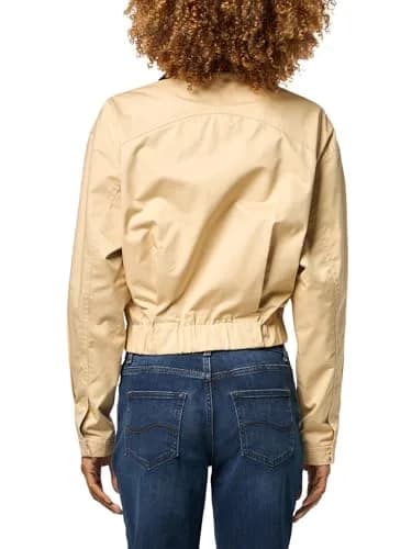 En Saison Women's Cecilla Zip Up Jacket, Khaki Brown, XS | Structured Fit with Faux Leather Collar thumbnail 2