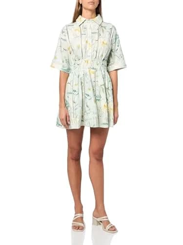 En Saison Women's Marlowe Mini Dress, Sage White Yellow | Floral Mini Dress with Elastic Waist thumbnail 1