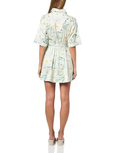 En Saison Women's Marlowe Mini Dress, Sage White Yellow | Floral Mini Dress with Elastic Waist thumbnail 2