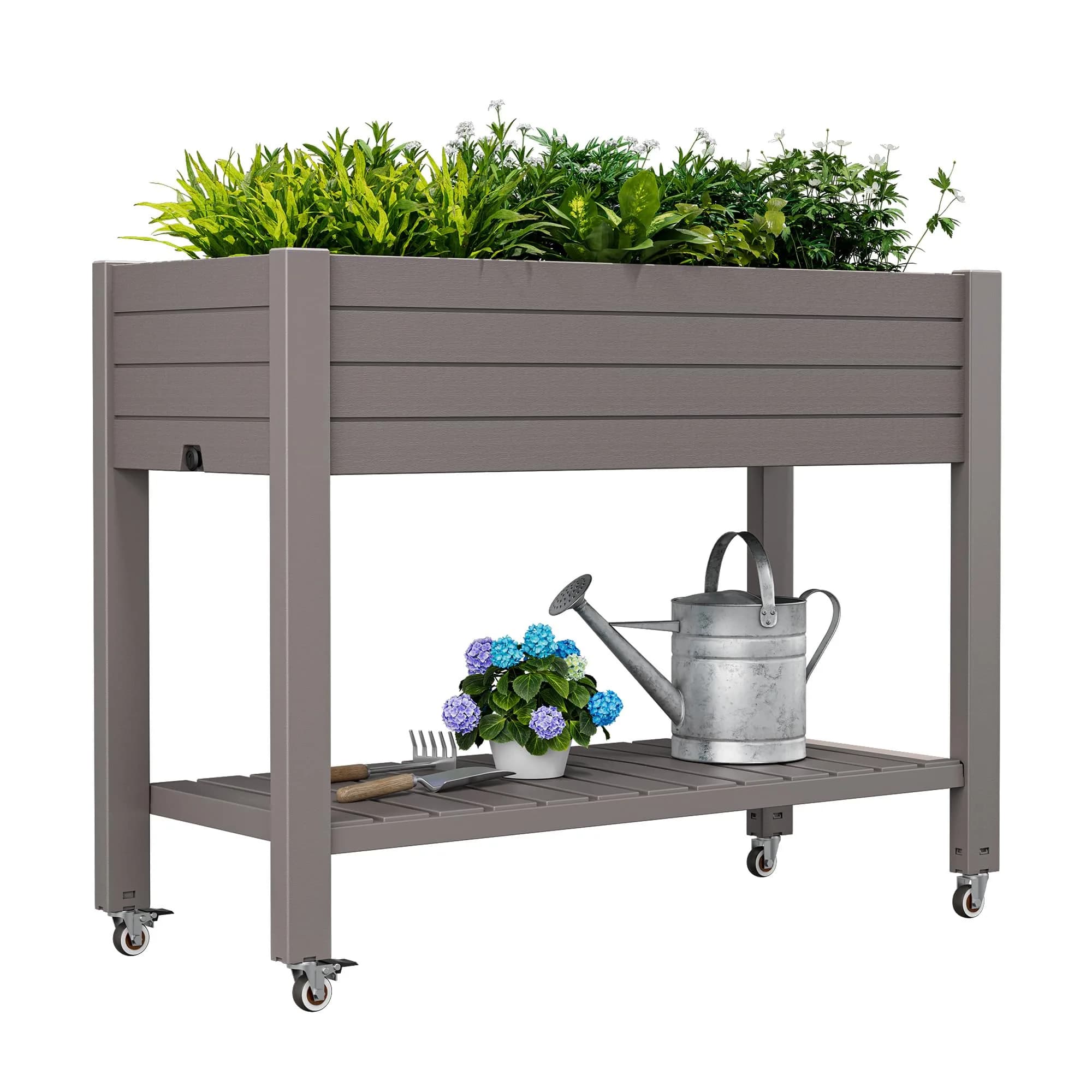 WTFGO Elevated Raised Garden Bed with Trellis & Wheels, Ashen-61.2"h | Outdoor Vertical Garden Planter — Gray