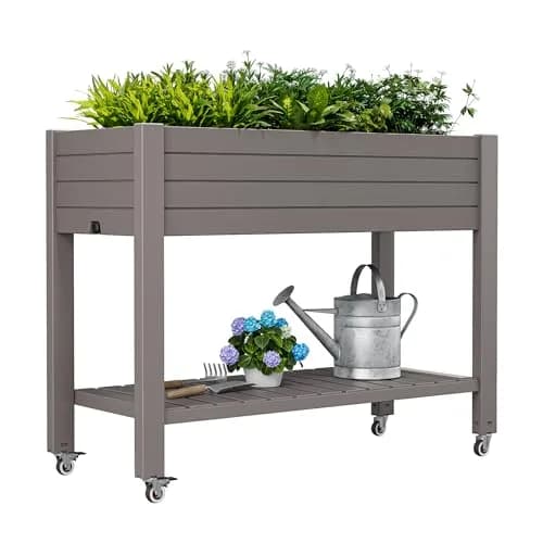 WTFGO Elevated Raised Garden Bed with Wheels, 33.7"h | Durable Resin Planter Box for Garden & Balcony thumbnail 1