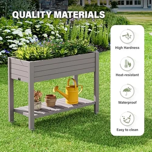 WTFGO Elevated Raised Garden Bed with Wheels, 33.7"h | Durable Resin Planter Box for Garden & Balcony thumbnail 6