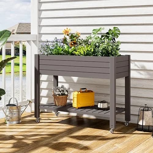 WTFGO Elevated Raised Garden Bed with Wheels, 33.7"h | Durable Resin Planter Box for Garden & Balcony thumbnail 8