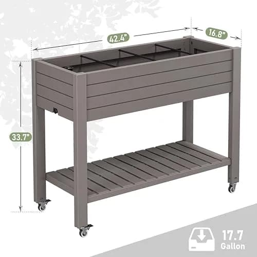 WTFGO Elevated Raised Garden Bed with Wheels, 33.7"h | Durable Resin Planter Box for Garden & Balcony thumbnail 2