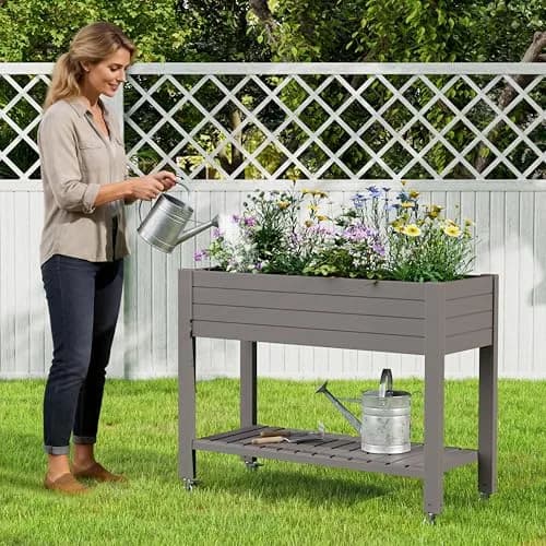 WTFGO Elevated Raised Garden Bed with Wheels, 33.7"h | Durable Resin Planter Box for Garden & Balcony thumbnail 3