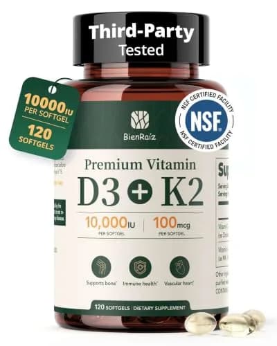 BienRaíz Vitamin D3 K2 10000IU 120 Softgels | Supports Bone & Heart Health thumbnail 1